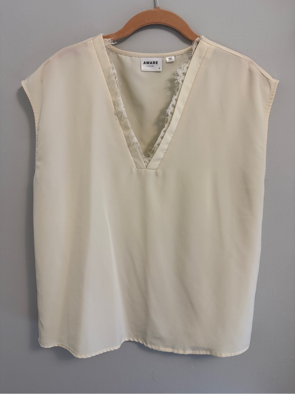 Vero Moda Cream Lace-Trim V-Neck Blouse
